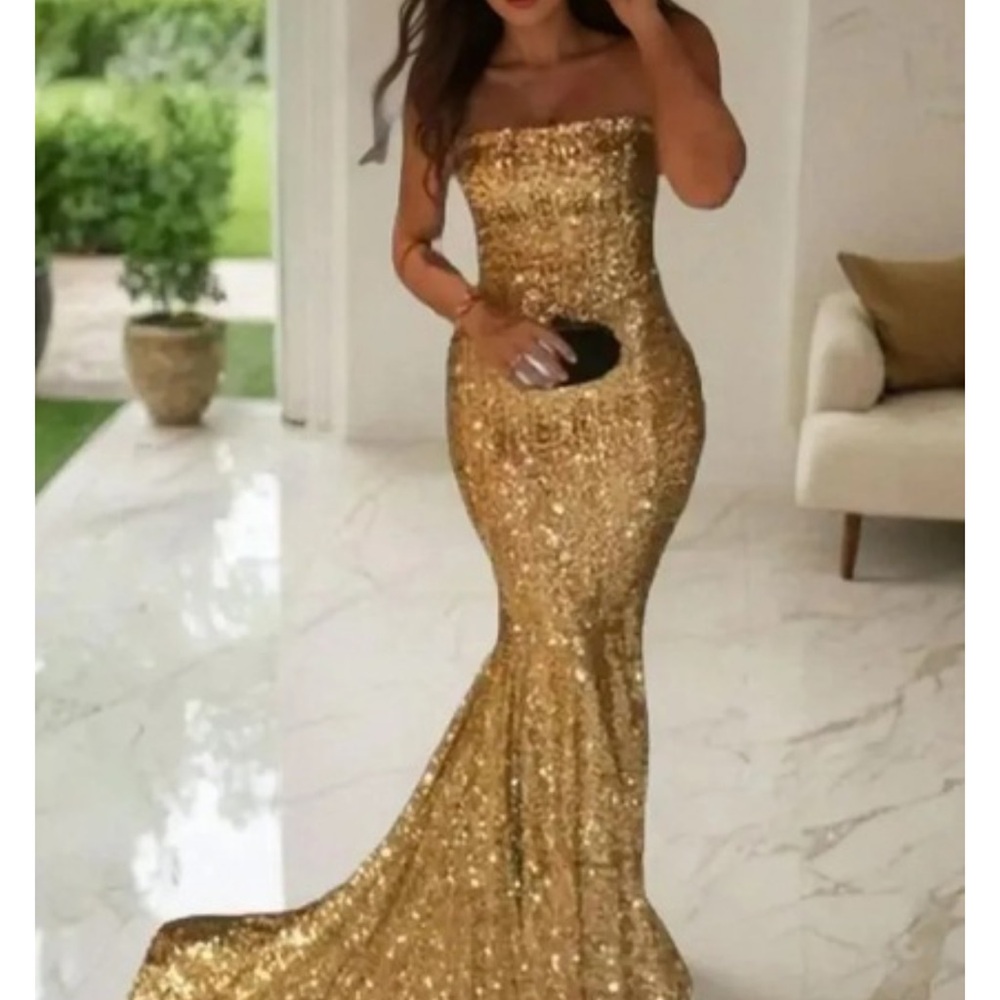 ✨Sparkle Gold Mermaid Evening Gown - Picture 2 of 7